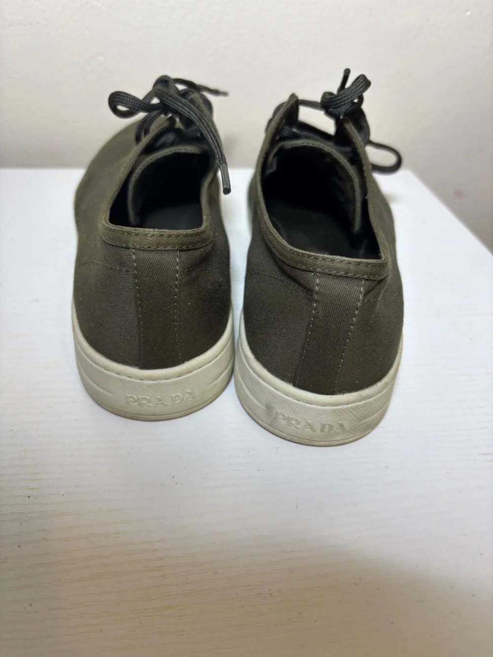 Prada Olive Canvas Low-Top Sneakers with White Sole